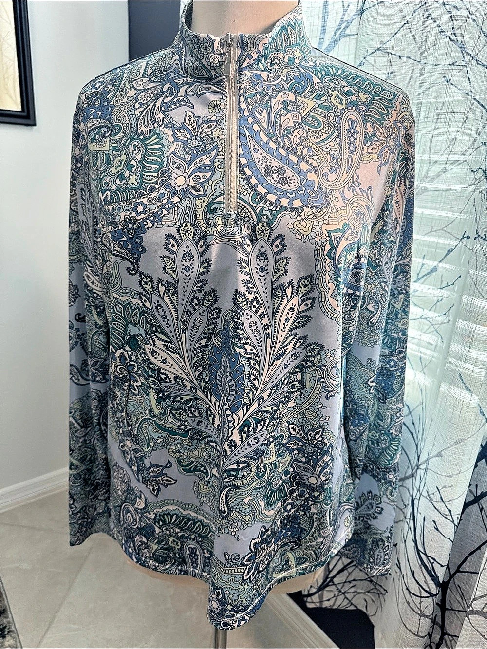 Acegolfs Paisley Quarter-Zip Blue & Pink XXL Like New